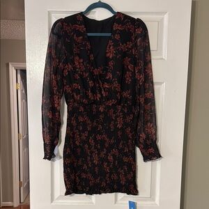 Floral Black and Red Women's Dress